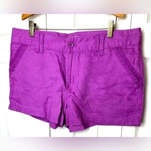New CALVIN KLEIN 100% Linen Shorts Purple Magenta Pink Vacation Travel High Rise